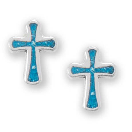 Silver Stars Collection – Brincos de pino por atacado – Brincos Cross Stud Turquesa Oxidizado0