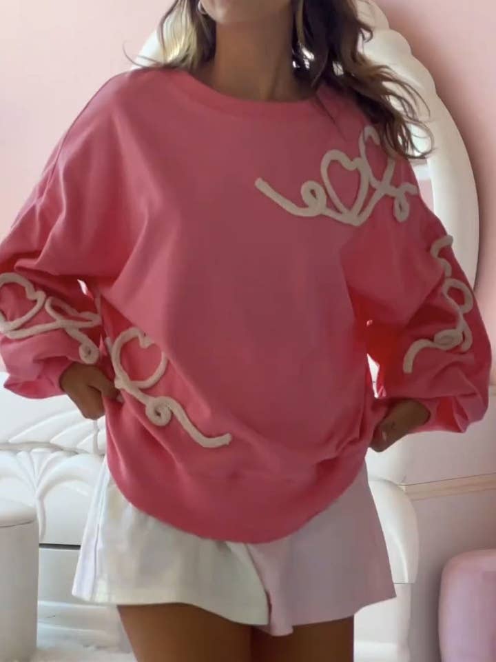 Casual Heart Embroidery Round Neck Valentine's Sweatshirt DP25H790 for wholesale by Dipped Shop