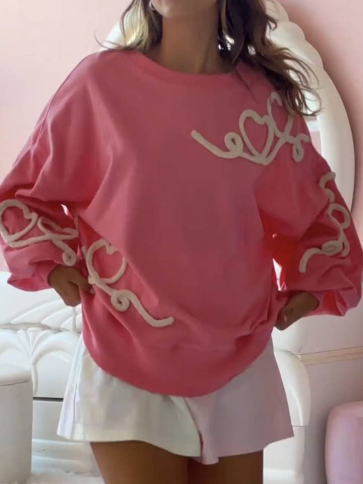 Casual Heart Embroidery Round Neck Valentine's Sweatshirt DP25H790 for wholesale by Dipped Shop