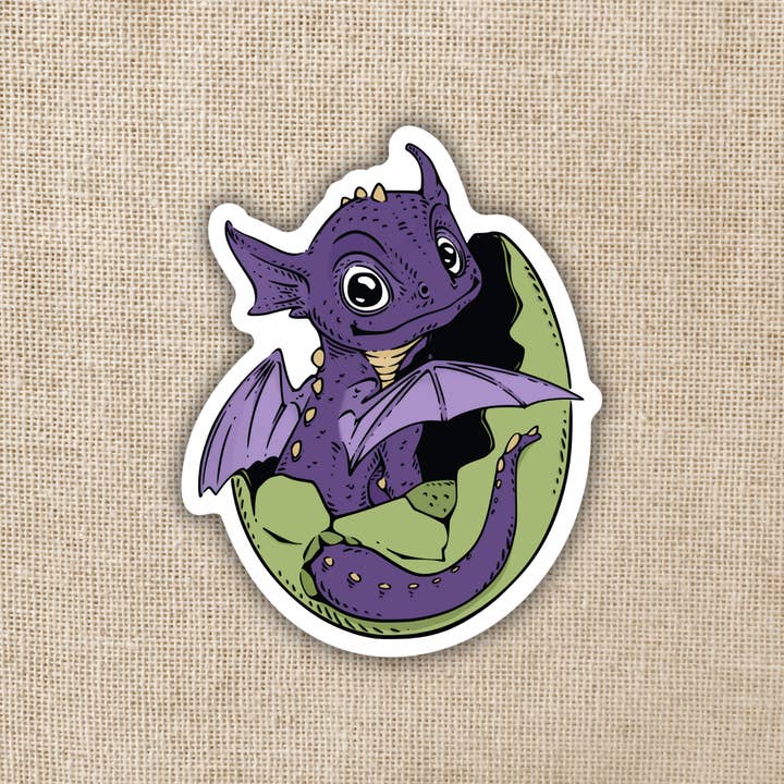 Wildly Enough - Wholesale Sticker - Purple Hatching Baby Dragon Sticker