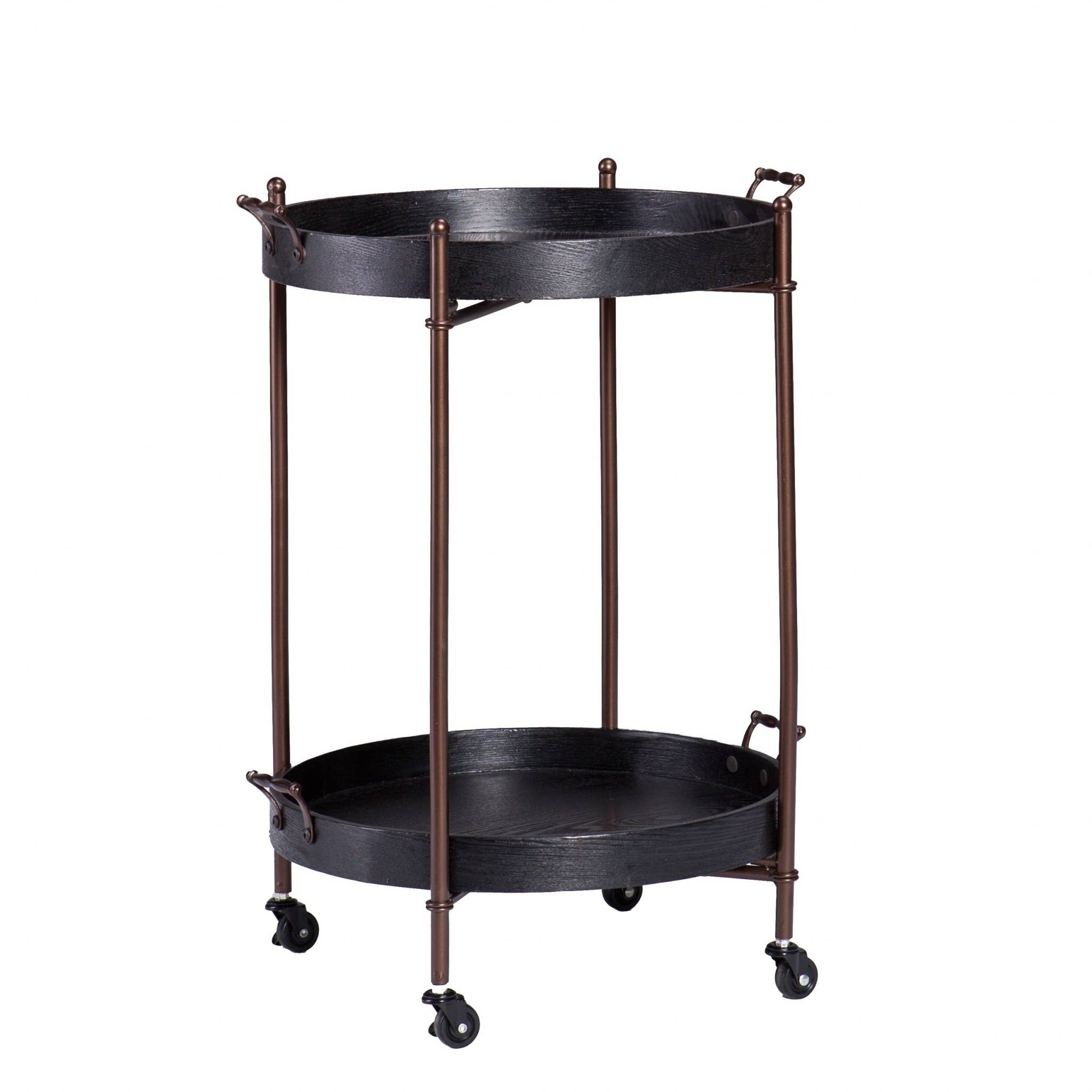 HomeRoots - Wholesale Bar Cart - 21" Black And Bronze Wood And Iron Round Rolling Bar Cart1