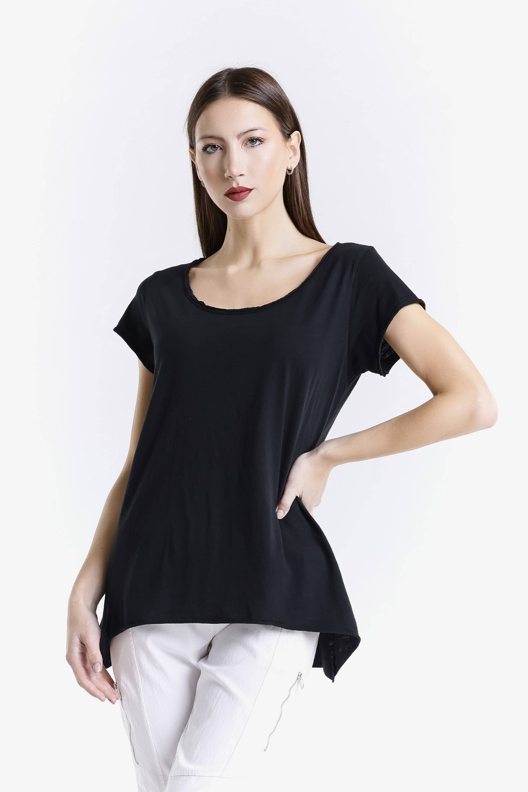 TINA Stephens Italy/Tees By Tina - Wholesale Tunic - Women's - Opal Hi Lo Crew Neck Tee (BSS126)1