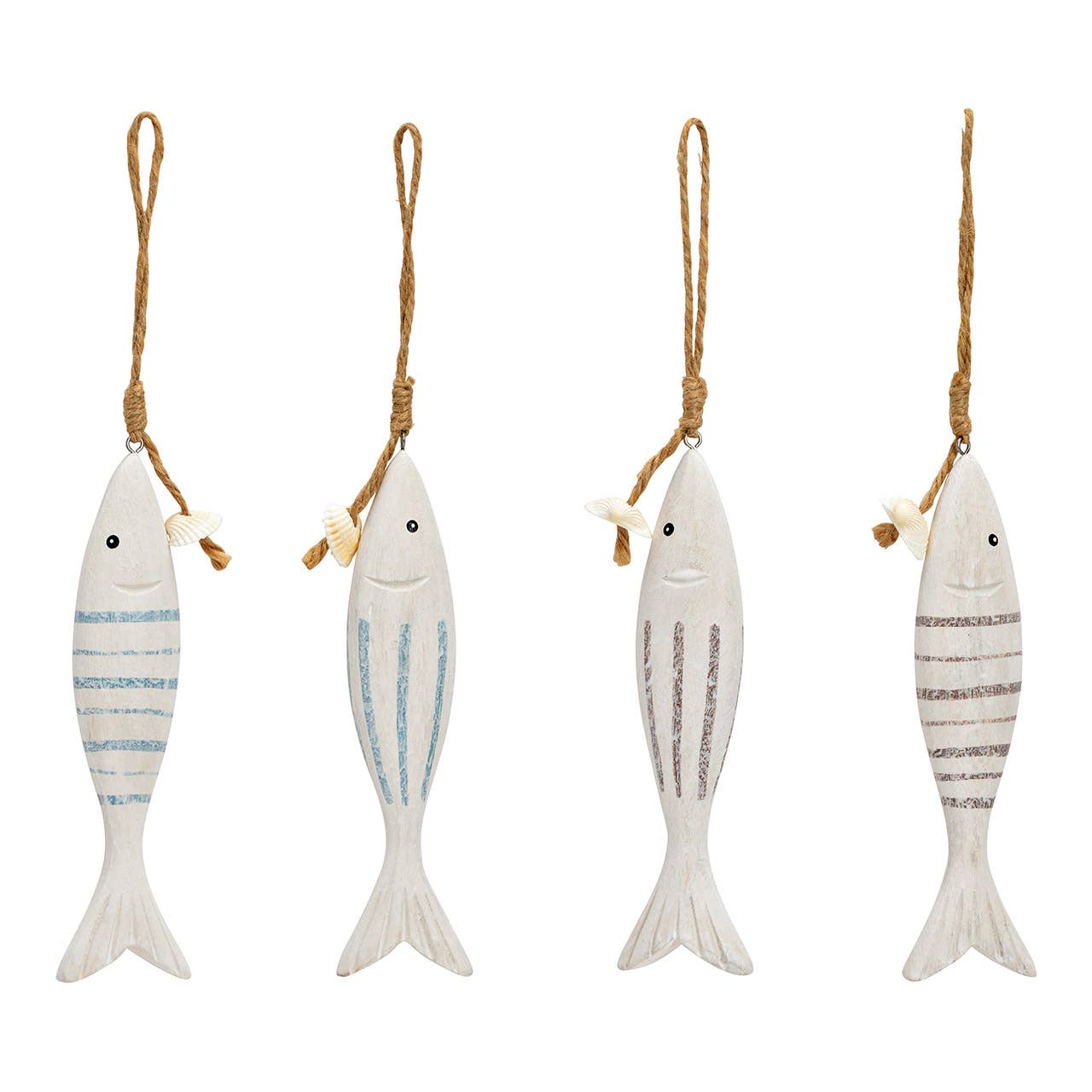 Wurm - Wholesale Decorative Figurine - Hanging Fish Maritime Decor made of Wood, set of 4, (W/H/D) 4x28x2cm0