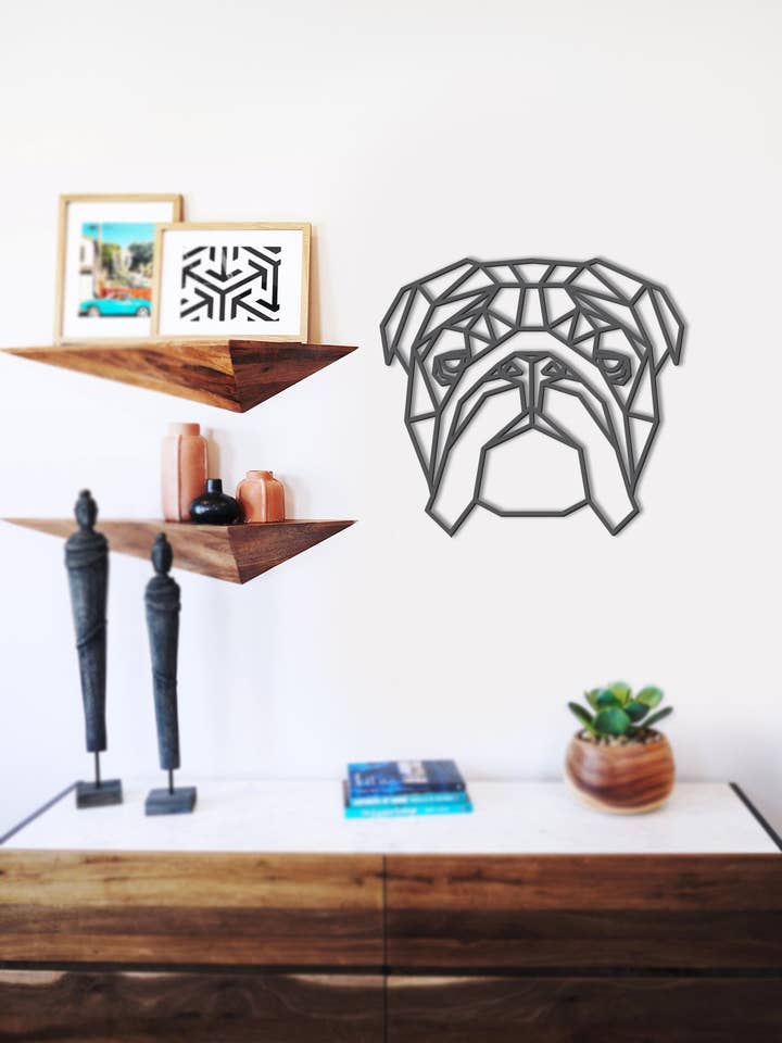 Brittiska Engelska Bulldog geometrisk trä väggkonst för wholesale av EtchTwentyEight