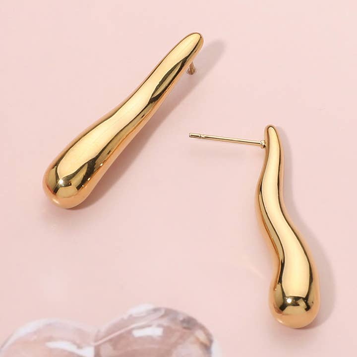 Roestvrijstalen golvende lange druppelvormige oorbellen voor wholesale door Sensibling Corp.