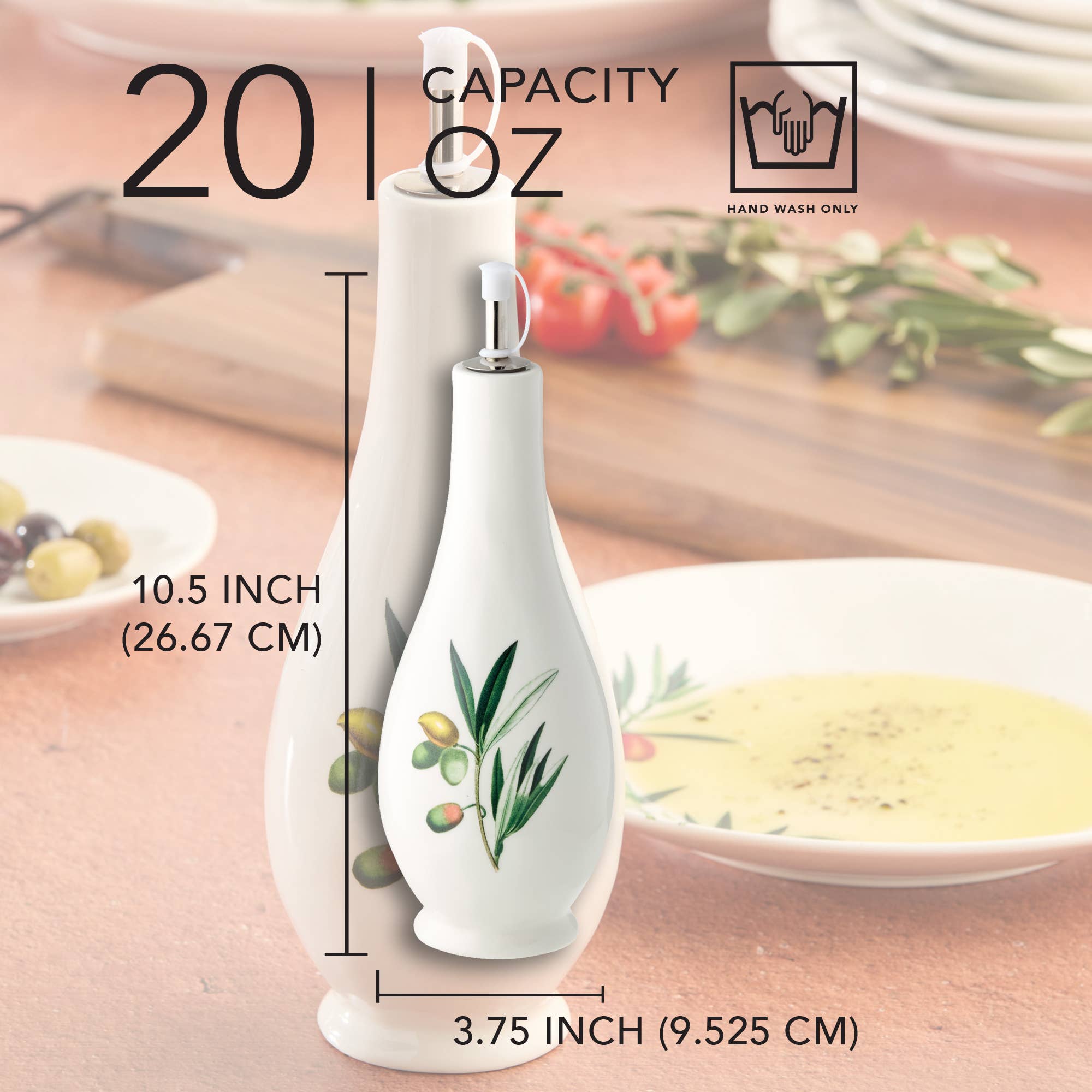 Certified International – wholesale Olivolja – Oliva-flaska för olja med grön olivdekor3