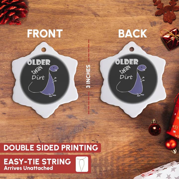 3dRose - Wholesale Ornament - 3dRose, Funny Cool Brontosaurus Dinosaur Older than Dirt Cartoon, Ornament2