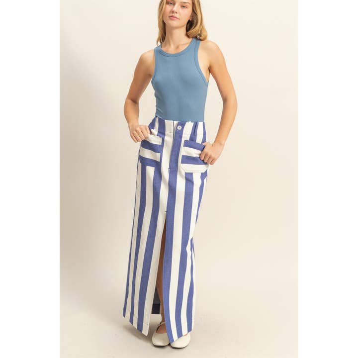 HYFVE - Wholesale Skirt - Women's - DZ25A701-Striped Pocket Detail Maxi Skirt