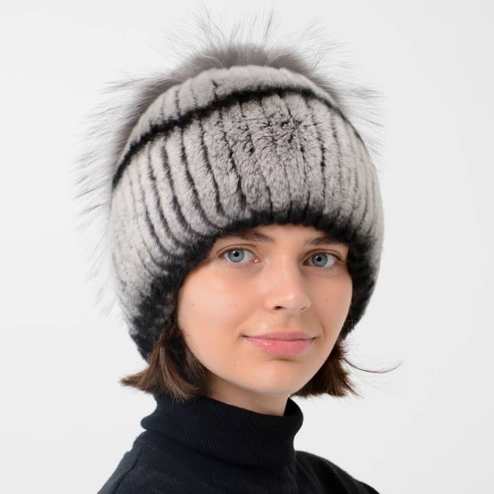 Chapeau en fourrure de lapin pour femmes Chapeaux d'hiver en fourrure Chapeau en fourrure tricoté Casquettes pour la vente par FurStyleUa