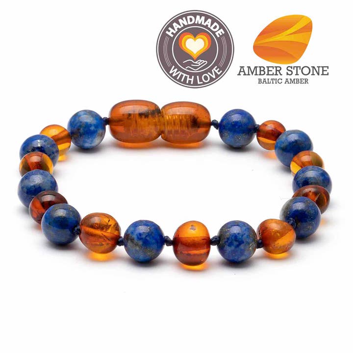 Baltic amber & lapis lazuli bracelet 10 for wholesale by Amber Stone