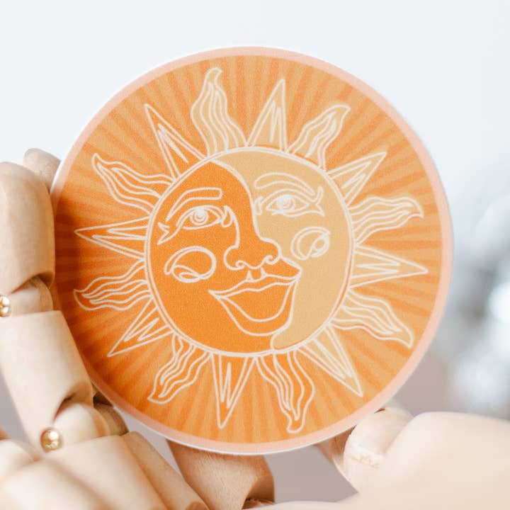 Orange Retro Sun Die-cut Sticker, Fun Groovy Summer Sticker for wholesale by Daydream Division
