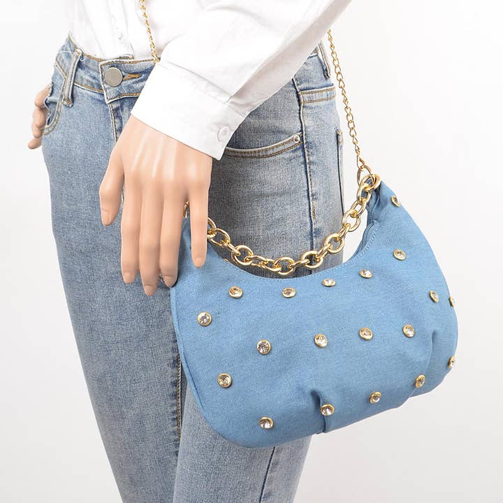 Denim Stone tas met kettinghandvat voor wholesale door 3AM BY H&D ACCESSORIES
