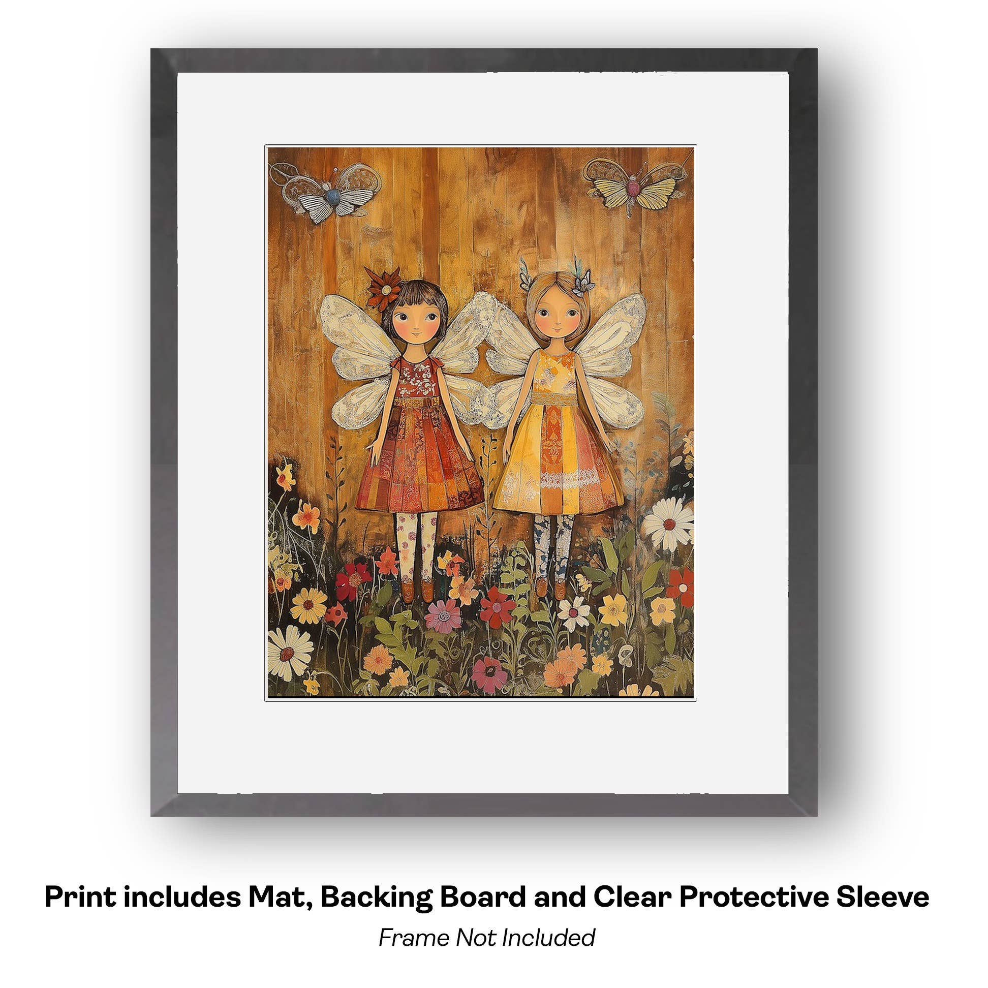 Mowbi – wholesale Art print – Fairy Riding a Hummingbird -  Fairy Art Prints – 8″x8″ Artwork in 12″x12″ Mat11