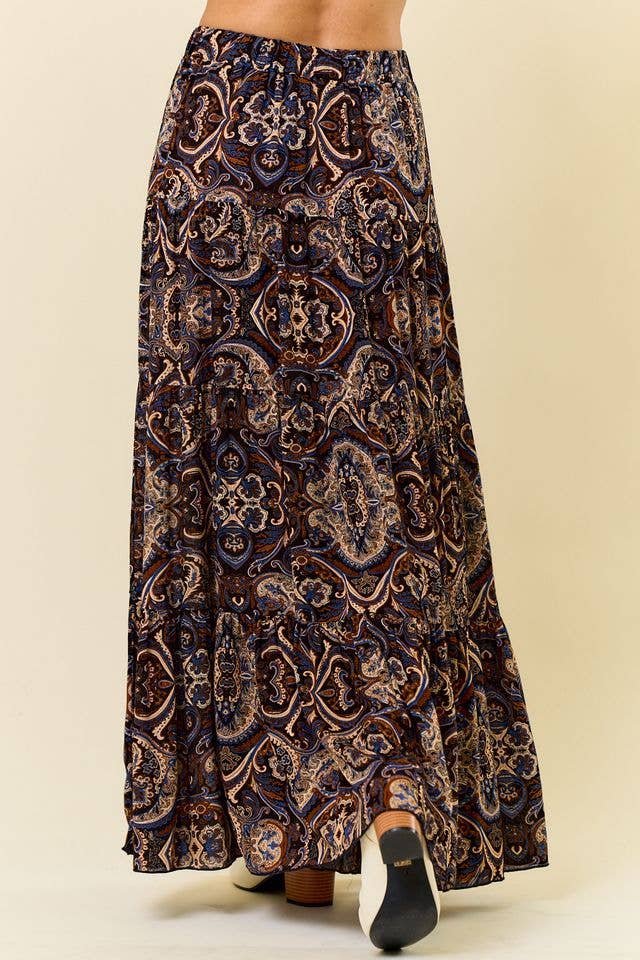 Saints & Hearts – Großhandel Rock – Damen – SS1147O GESTUFTER MAXIROCK MIT PAISLEY-PRINT IN SCHWARZ/TAUPE7