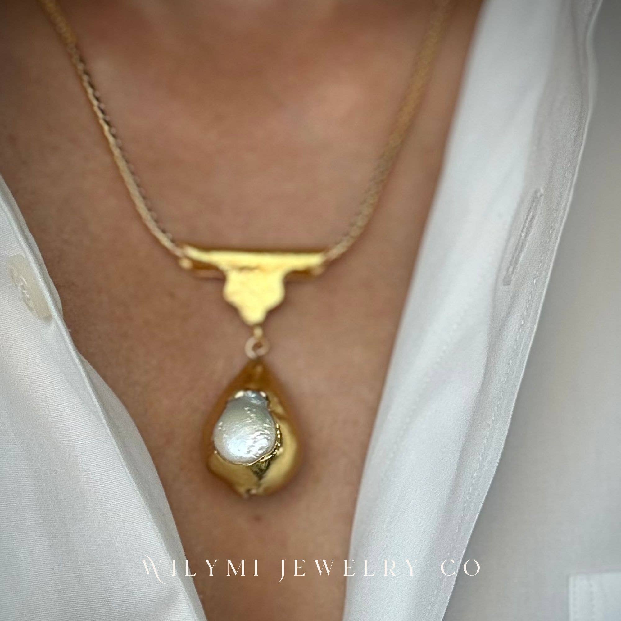 WILYMI Jewelry Co - Wholesale Pendant/Charm Necklace - HOW Chunk Drop 18" Necklace | Freshwater Pearl | Gold Filled7