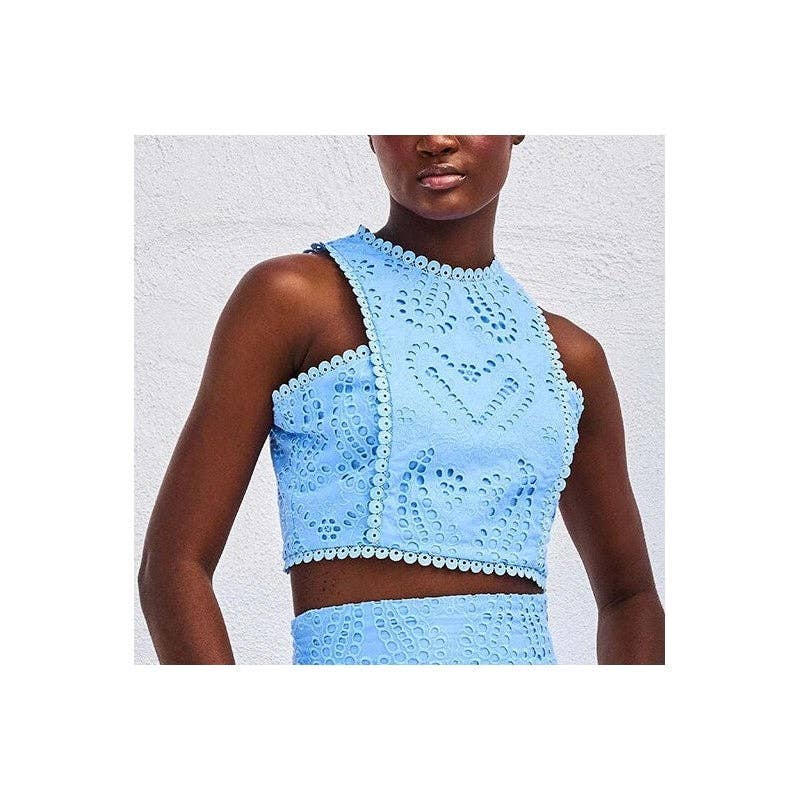 OceanusSwim - Wholesale Top & Skirt Set - Women's - Hollow Print Sleeveless Top And Midi Skirt Set3