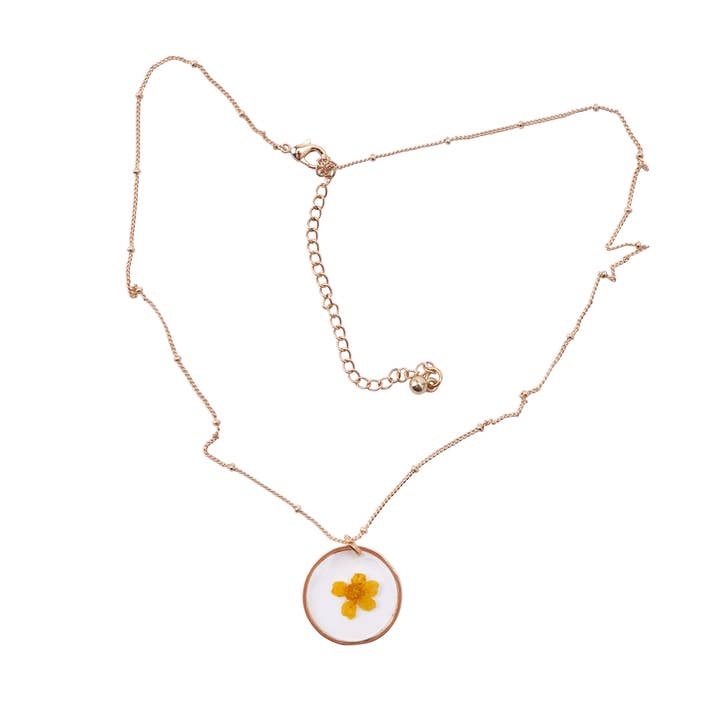 CGB Giftware – wholesale Hänge-/berlockhalsband – Live Happy 'Hello Sunshine' Pressad Blomma Halsband