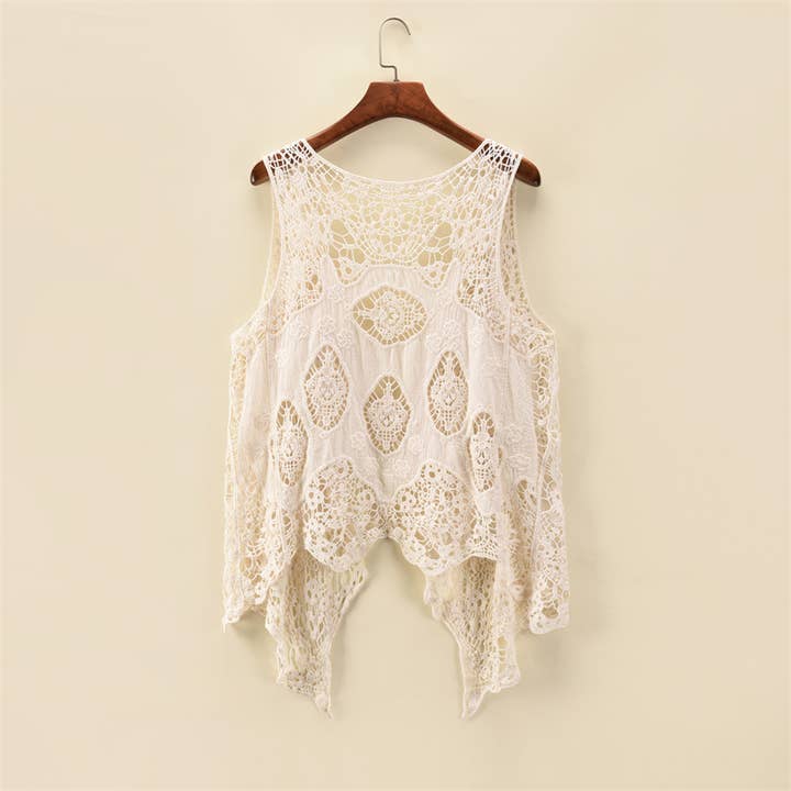 Rosa Clothing - Wholesale Cardigan - Women's - Sleeveless Hollow Jacquard Lace Cardigan9