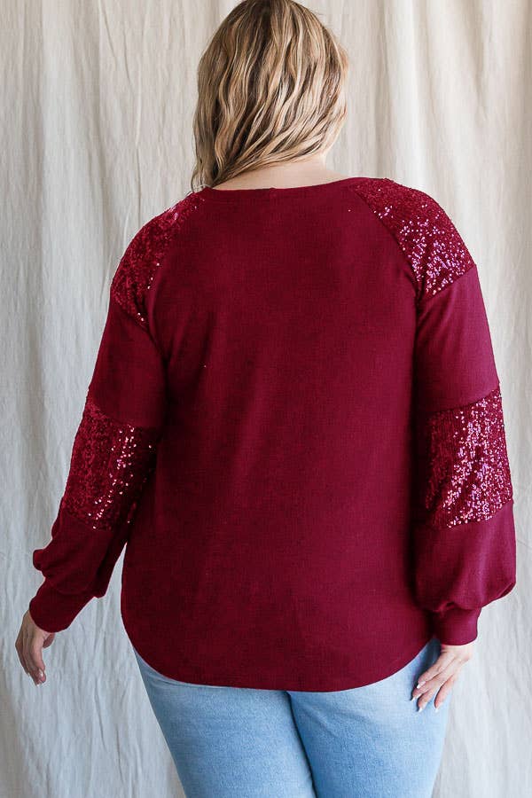 7th Ray – wholesale Stickad topp - Dam – [PLUS SIZE] Vardaglig stickad topp med biskopsärmar T4399XL1