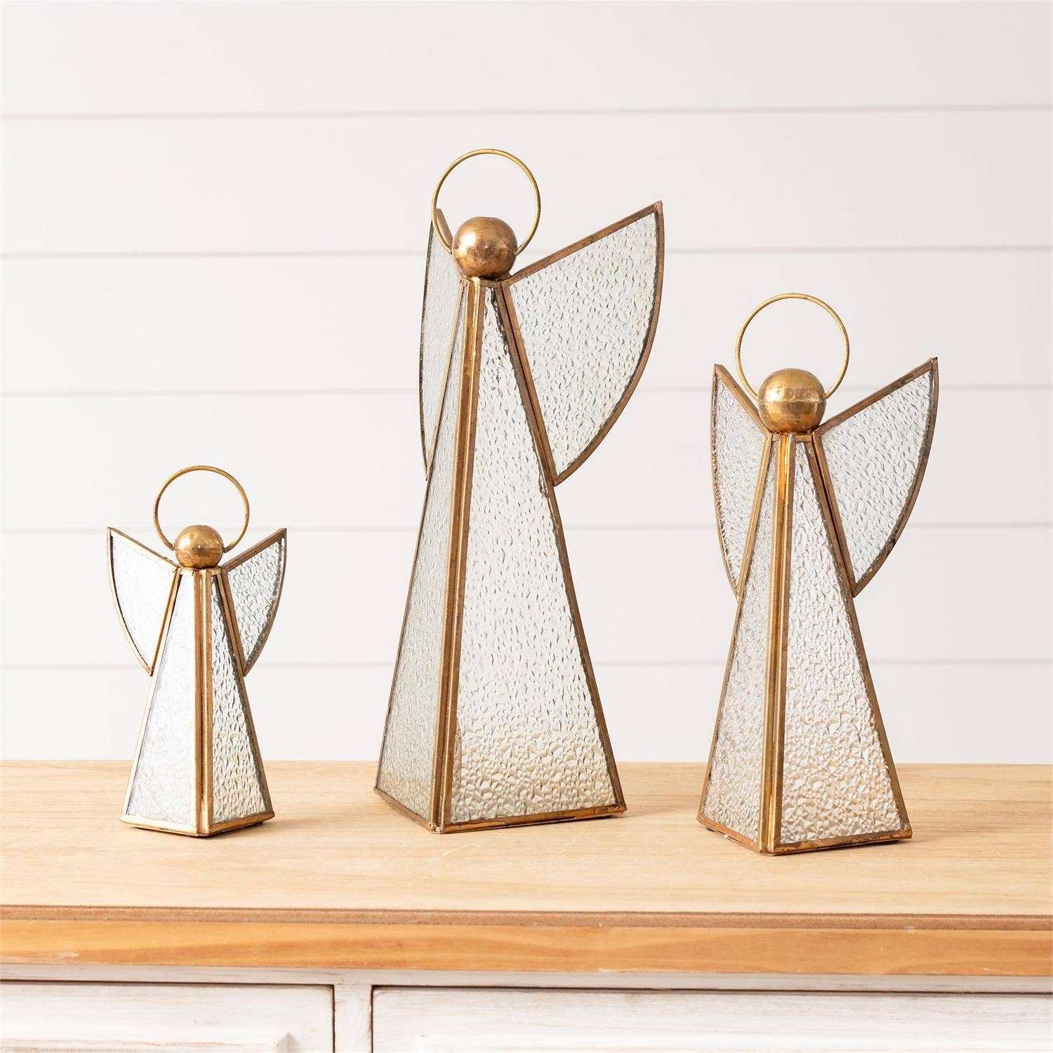 Audrey's Home & Gift - Vente Figurine décorative - Figurine d'Ange en Verre et Laiton Vintage (Ensemble de 03)3