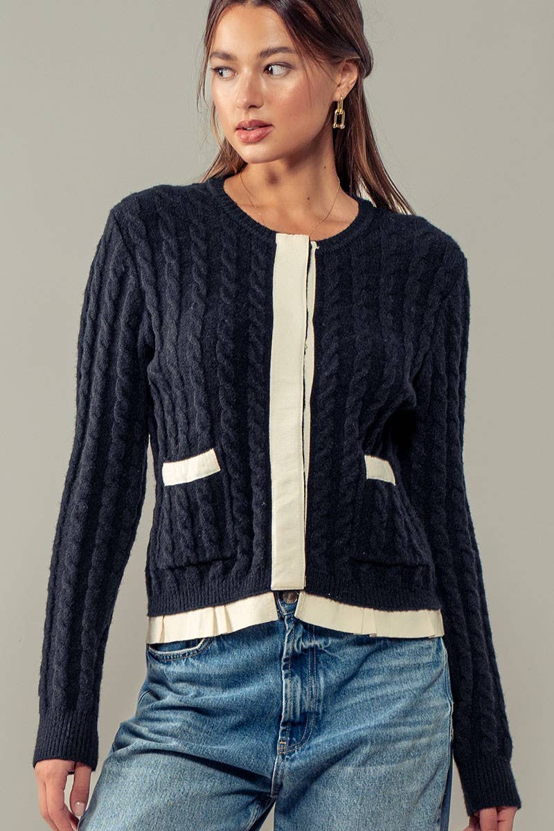Urban Daizy - Wholesale Cardigan - Women's - Cable Knit Snap Front Ribbed Trim Long Sleeve Sweater8