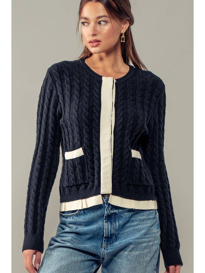 Urban Daizy - Wholesale Cardigan - Women's - Cable Knit Snap Front Ribbed Trim Long Sleeve Sweater8