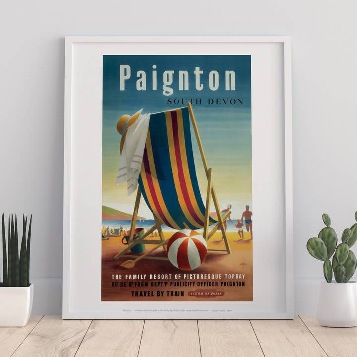 Paignton South Devon - Stripe Beach Deck Chair - Art Print for wholesale by Star Editions