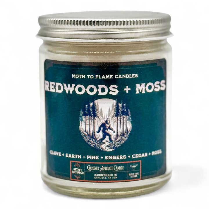 Redwoods + Moss | 7 oz Candle for wholesale by Moth to Flame Candles