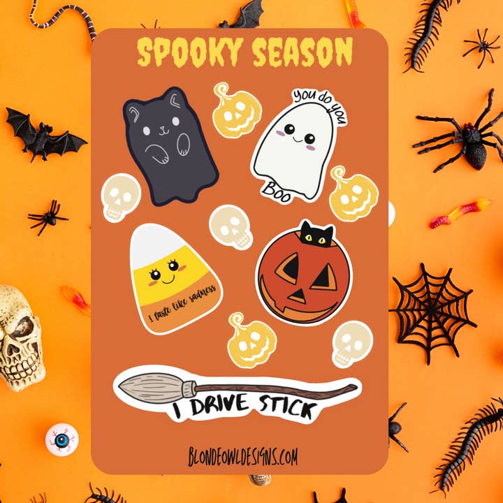 Feuille d'autocollants Halloween Kawaii pour la vente par Blonde owl designs