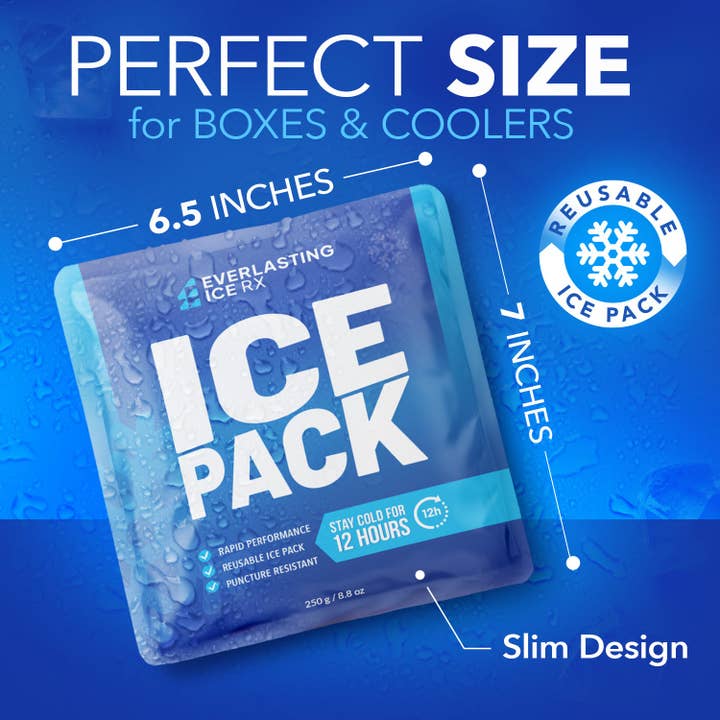 Everlasting Ice RX - Wholesale Ice Pack - Rapid Performance Reusable Ice Packs for Coolers or Lunch Box | 4 Pack | Cold for Up to 12 Hours | Ice Packs for Cooler, Long Lasting for Camping, Beach