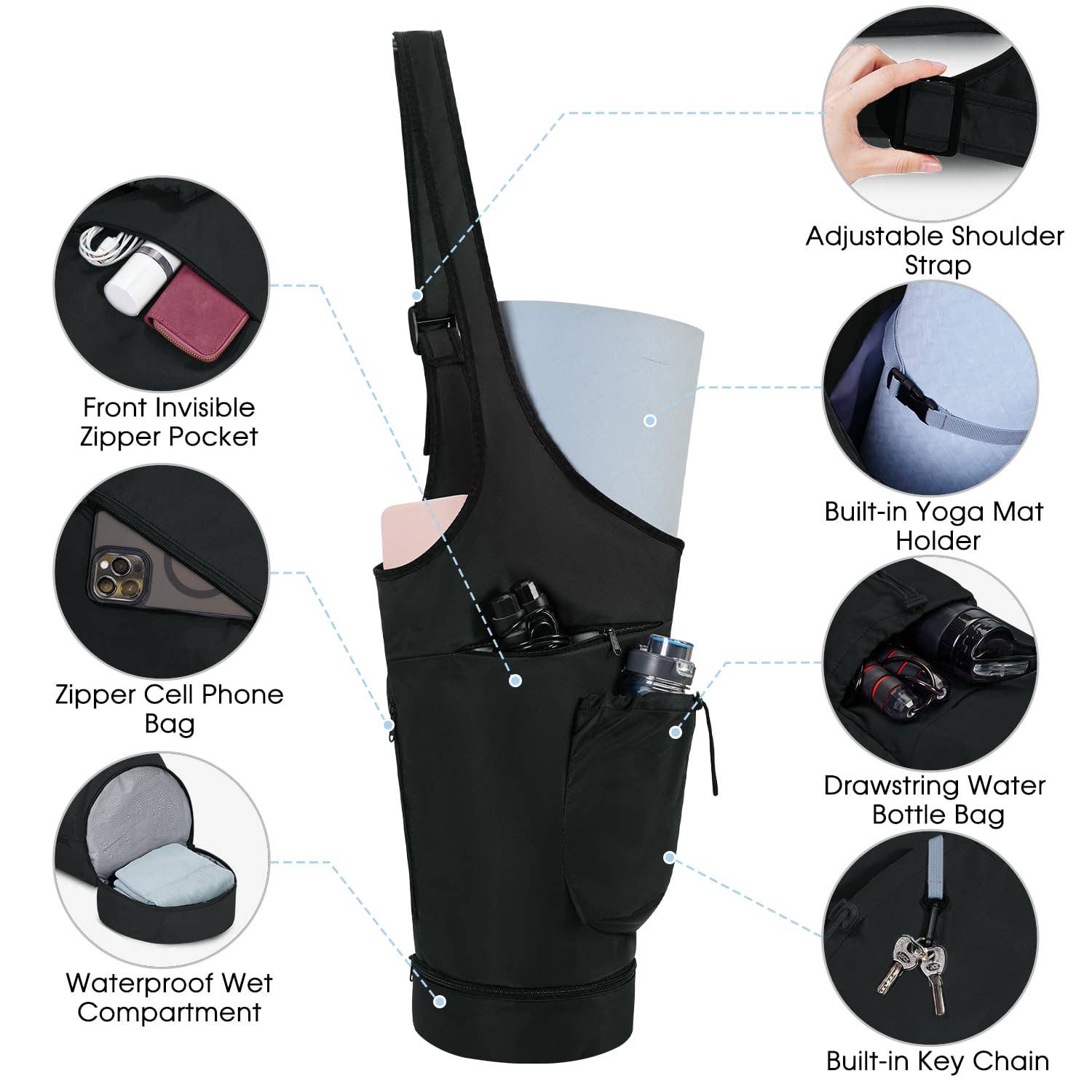 wandf - Wholesale Yoga Bag - Yoga Mat Bag Large Opening Long Tote Yoga Mat Carrier Holder4