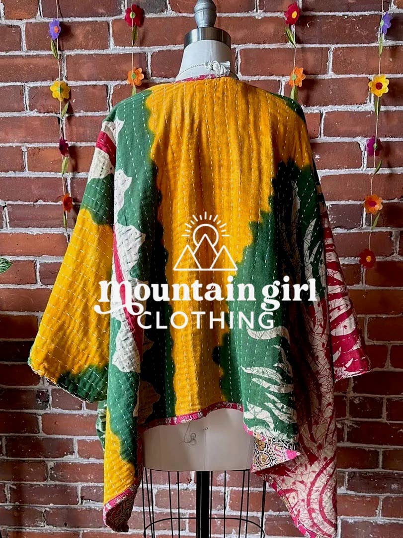 Mountain Girl Clothing - Wholesale Poncho - Women's - Upcycled Reversible Kantha Poncho Jakcet2