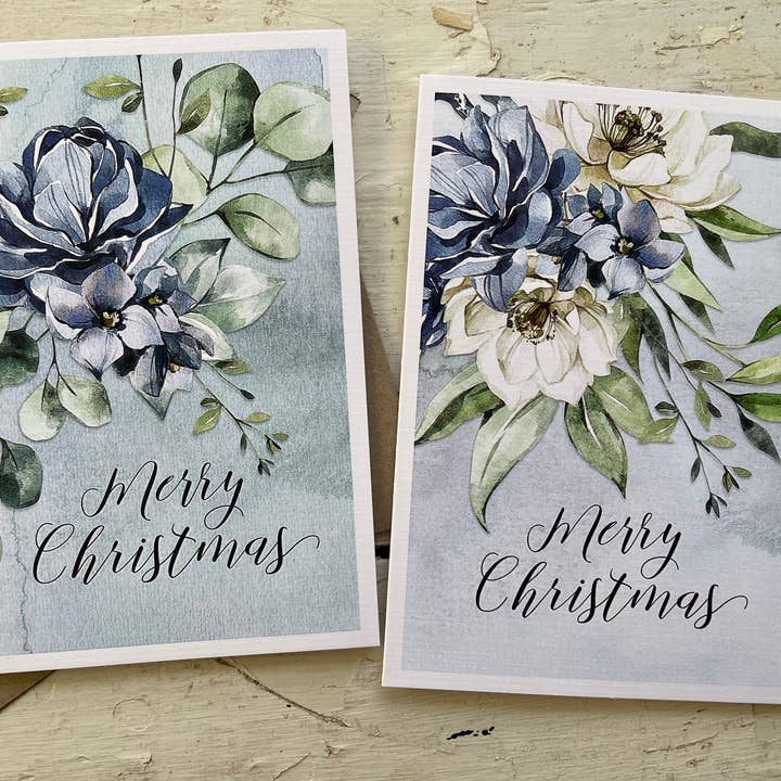 BLUE & WHITE FLORAL Christmas Cards for wholesale by Scattered Seed Co