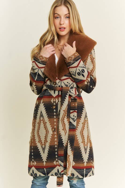 Pink Irene Wholesale – wholesale Jacket – Women's – AZTEC JACKET SHACKET WITH CONTRAST FUR SHOWL COLLA2