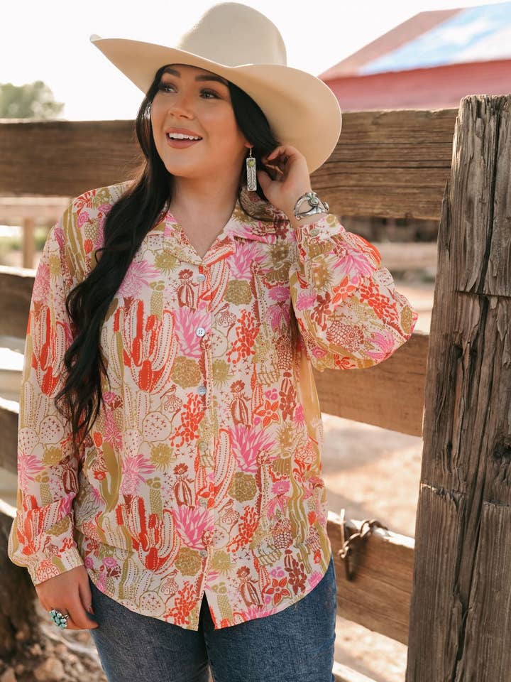 Turquoise Haven - Wholesale Button Down Shirt - Women's - TH2780 CHIFFON CACTI BLOUSE (7)
