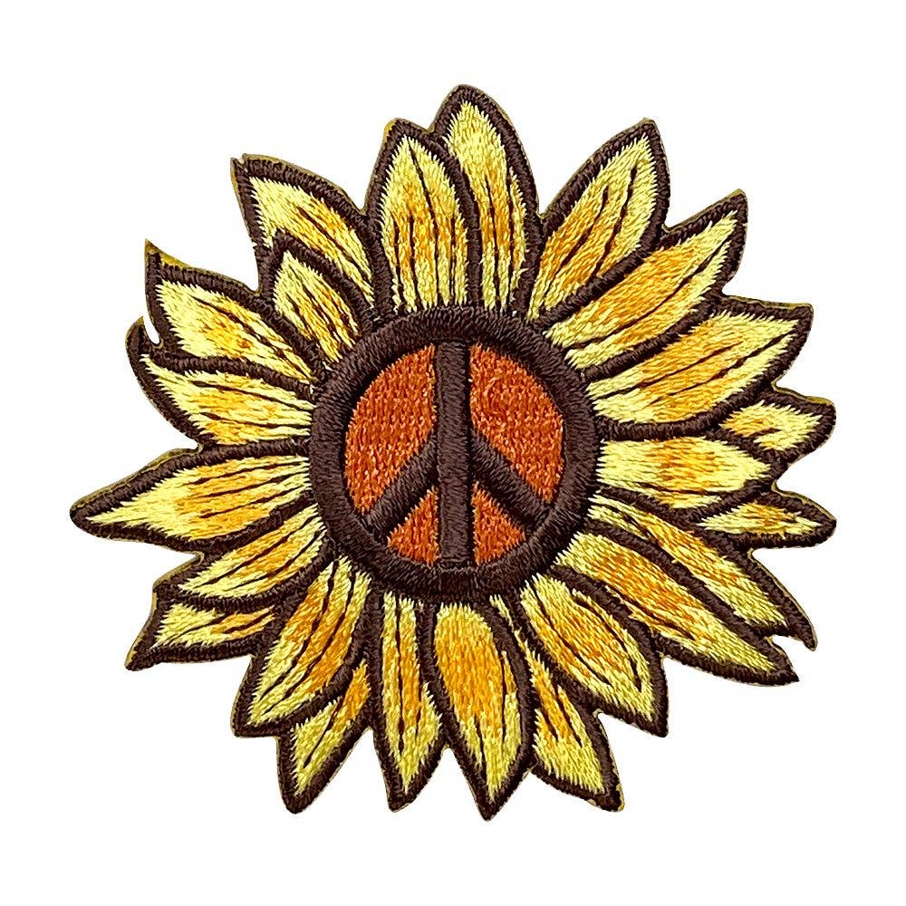 Wholesale Applique - Wholesale Patch - Sunflower Peace Sign, Flowers, Embroidered, Iron on Patch0