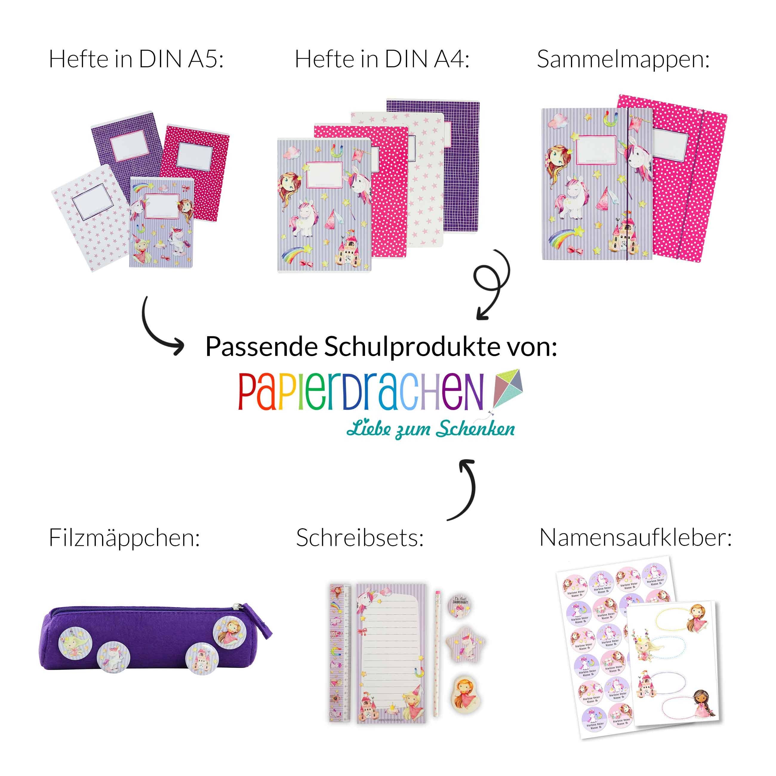 Papierdrachen - Wholesale Stationery/Notecard Set - School unicorn stationery set 23