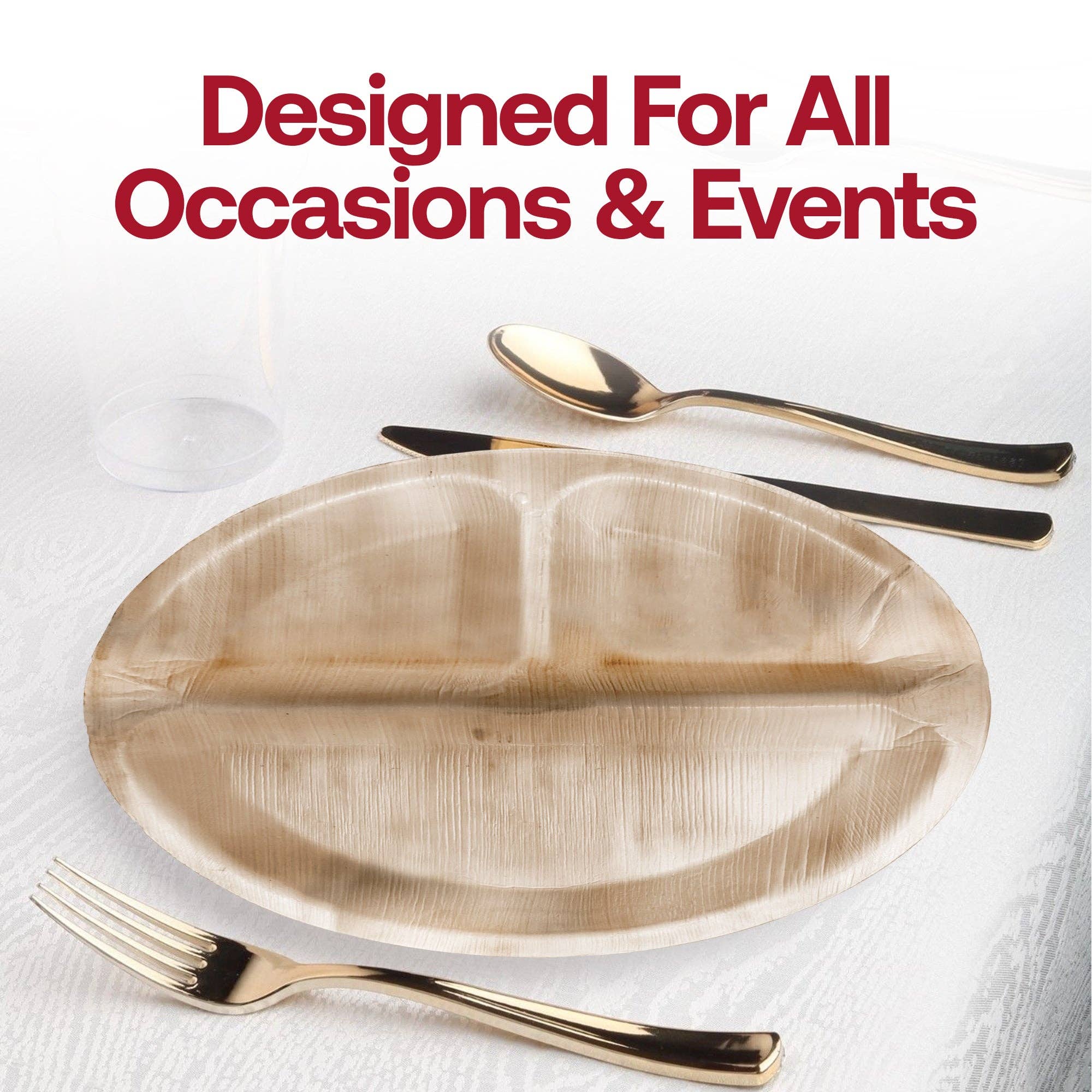 Smarty had a Party - Wholesale Disposable Plate - 10" Palm Leaf 3-Partition EcoFriendly Dinner Plates - 25 pcs4