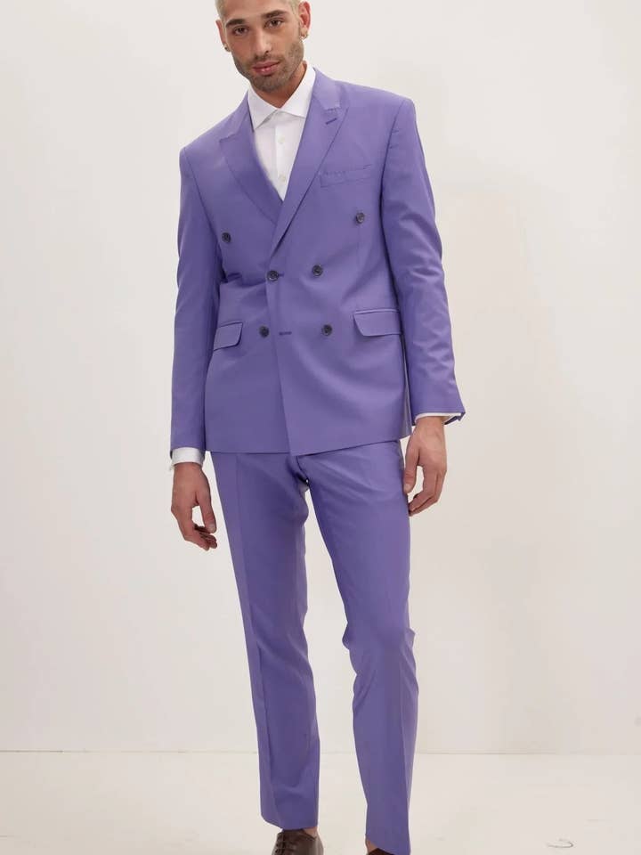 Men's Super 120S Merino Wool Double Breasted Suit - Violet for wholesale by Ron Tomson