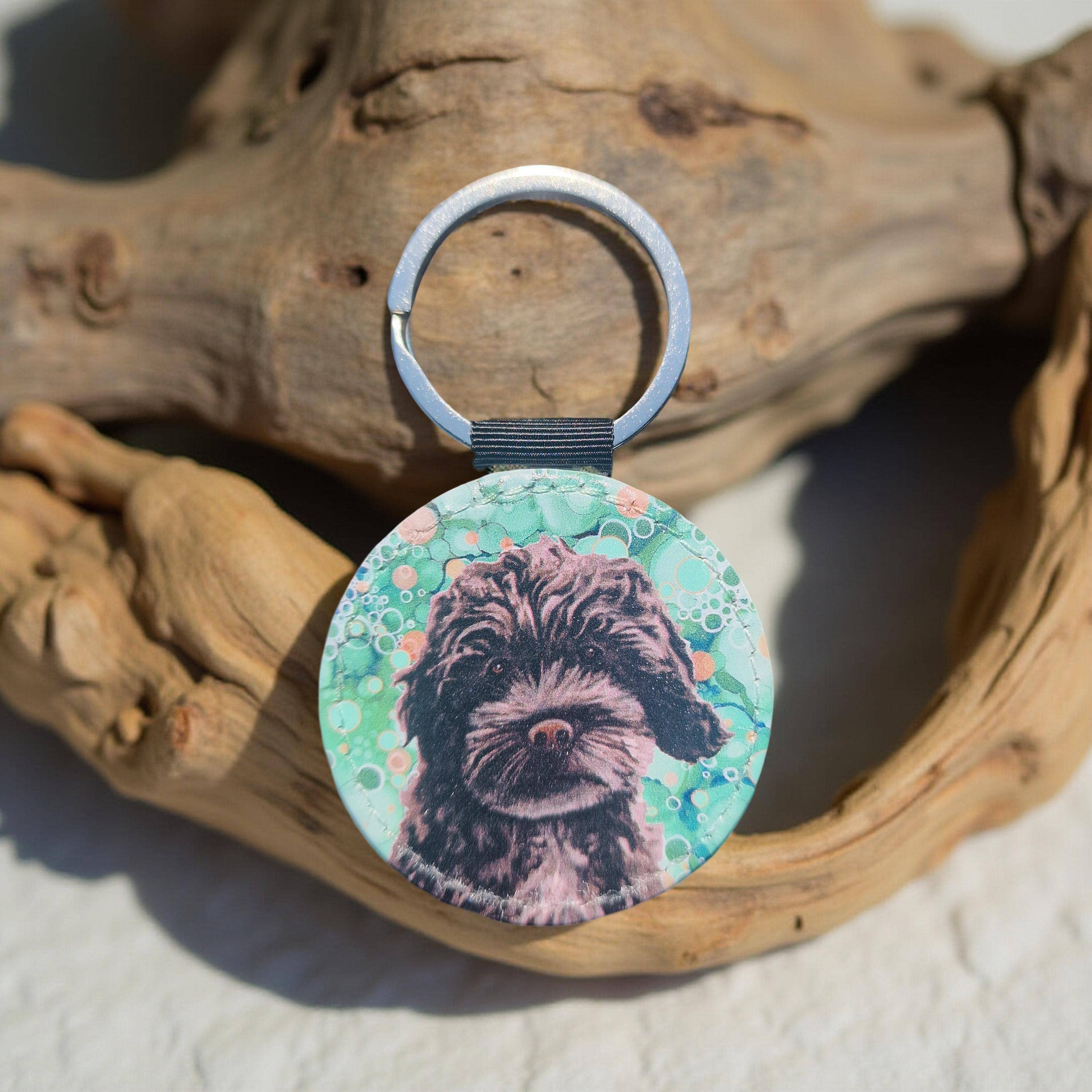 By Jo Crafts – Porta-chaves - Mulher por atacado – 121-KR - Porta-chaves de Cão Cockerpoo Preto em Pele Sintética2