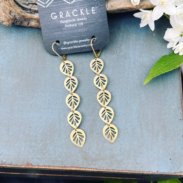 Leaf Chain Earrings for wholesale by Grackle Jewelry