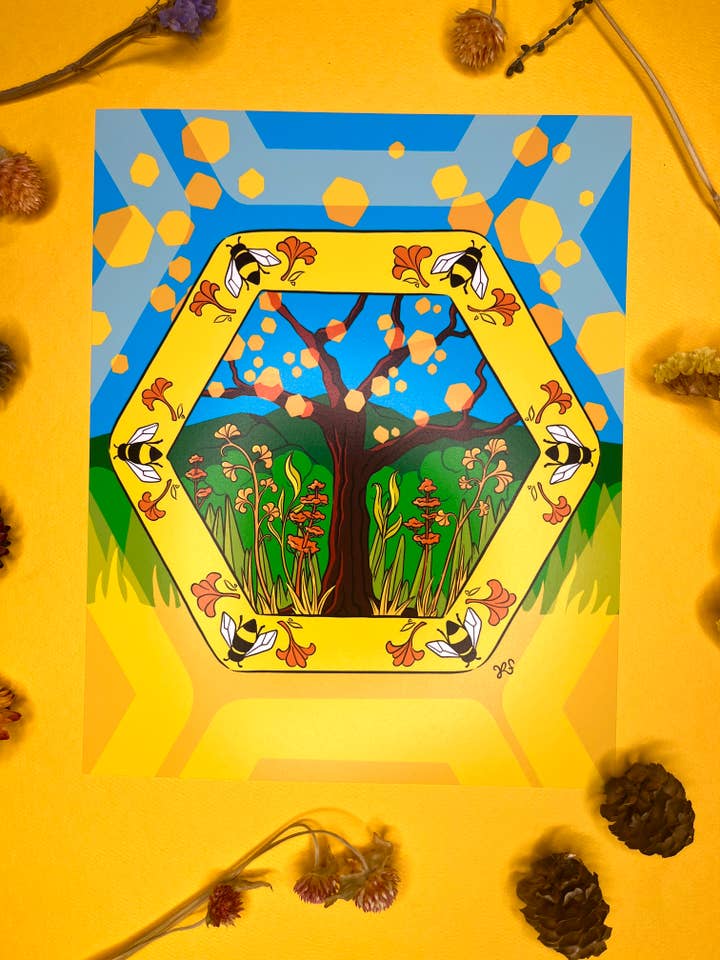 Plant a Tree, Save a Bee Art Print for wholesale by Rachel Feirman
