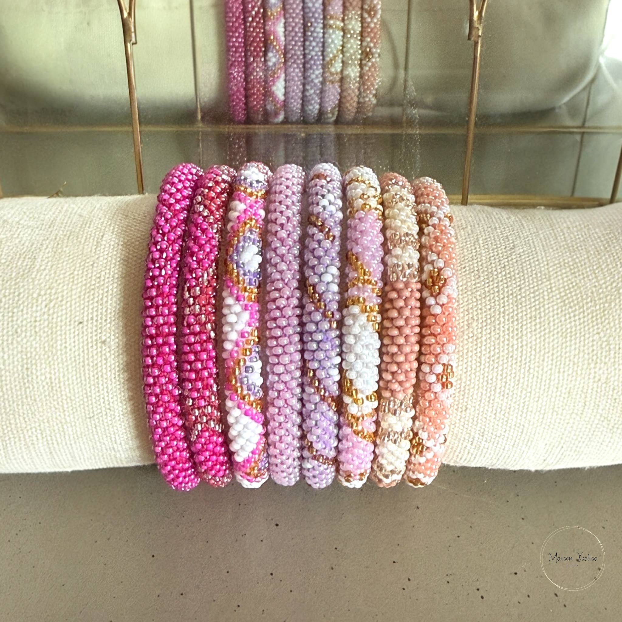 Maison Yvelise – wholesale Beaded bracelet – Pink/fuchsia and silver Nepalese bracelet1