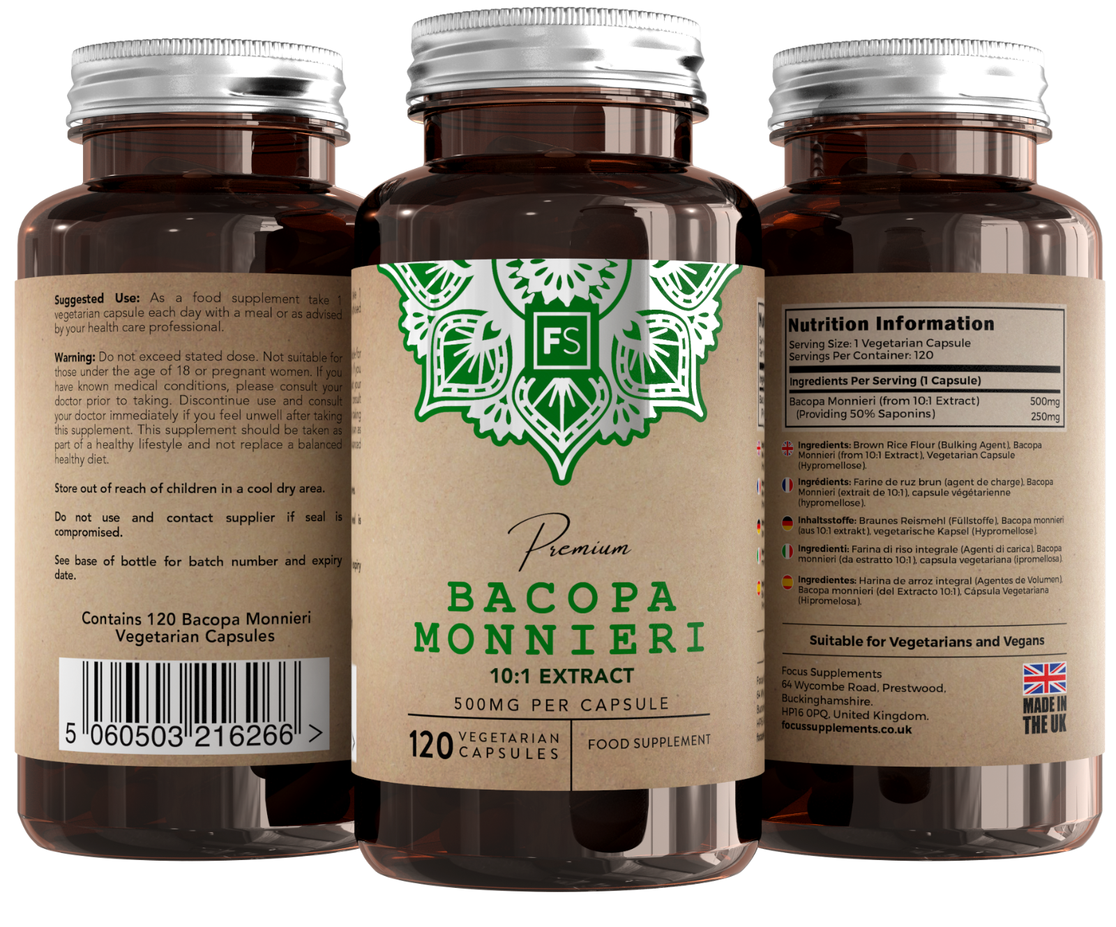 Focus Supplements – wholesale Oral supplement/vitamin – Bacopa Monnieri (500mg) 120 Capsules1