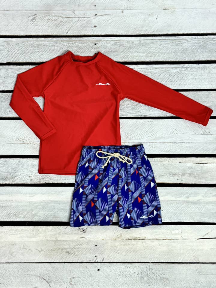 Patriotic Fish Boys Sun Shirt and Swim Trunk Set for wholesale by Tidewater Tots