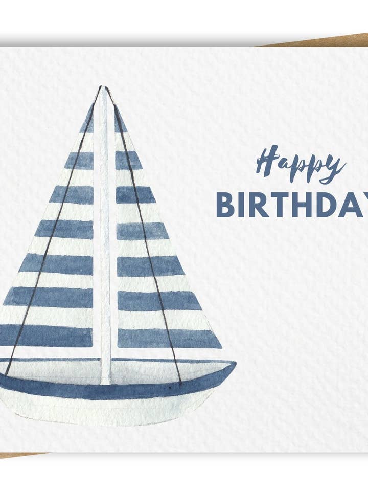 Happy Birthday Coastal Sailboat Card Includes Kraft Envelope for wholesale by Paper Kuts