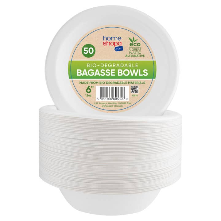 50 Pk 6" Sugarcane Bagasse Bowls Eco Biodegradable Party BBQ for wholesale by Home Shopa