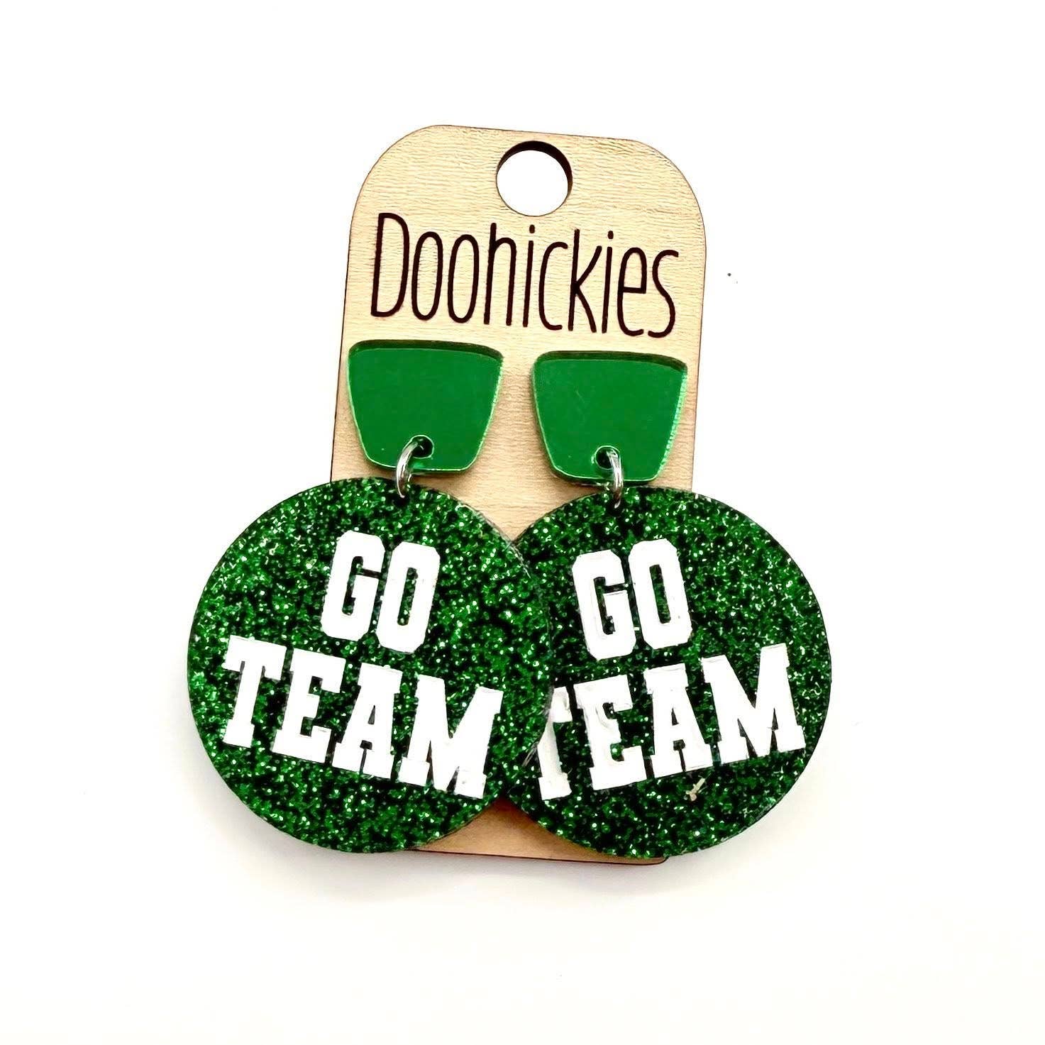 Doohickies – wholesale Dangle earrings – Go Team Glitter Piggyback Dangles - Custom Spirit Football Earrings - 9 Color Options3