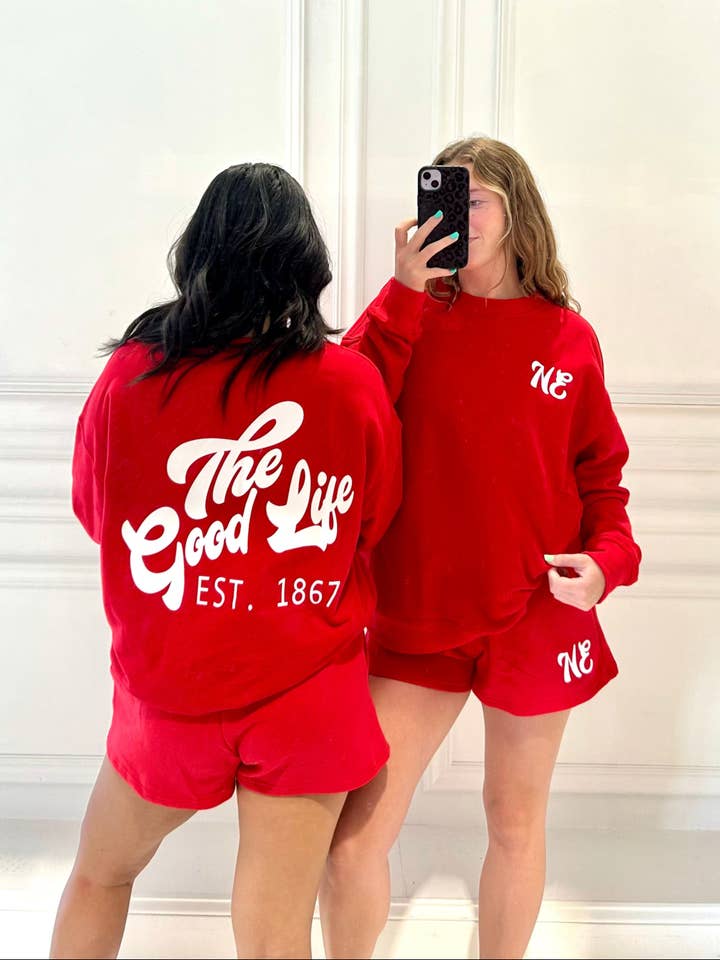 Red NE Good Life Core Sweatshirt for wholesale on Faire10