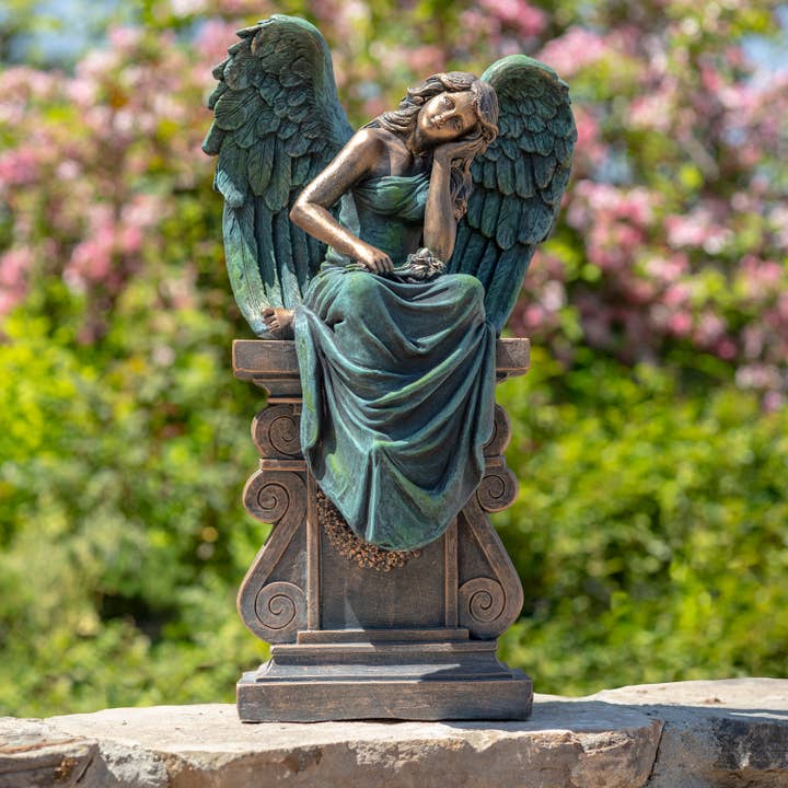 Zaer Ltd. International - Wholesale Outdoor Ornament/Decor - 30.7" T MGO Angel Statue Sitting on Pillar- 2 Options